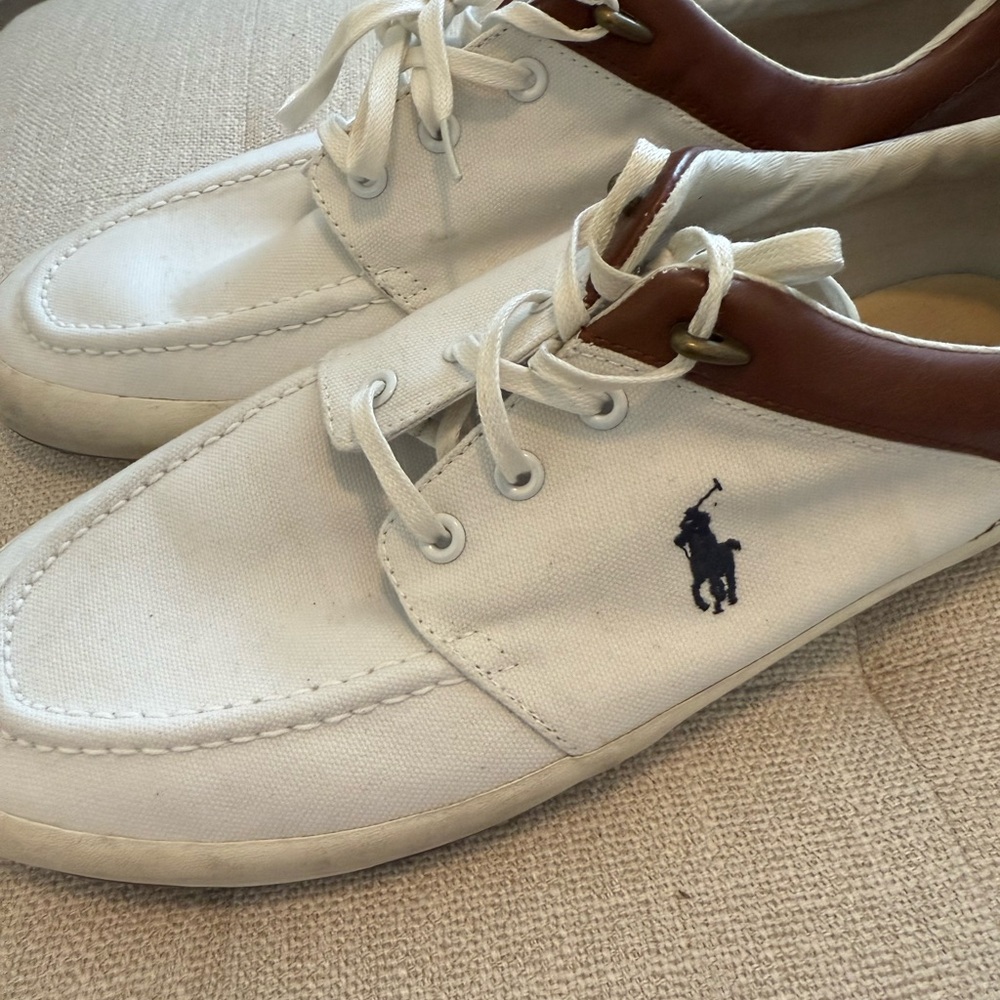 Ralph Lauren Men’s White and Tan Boat Shoes
